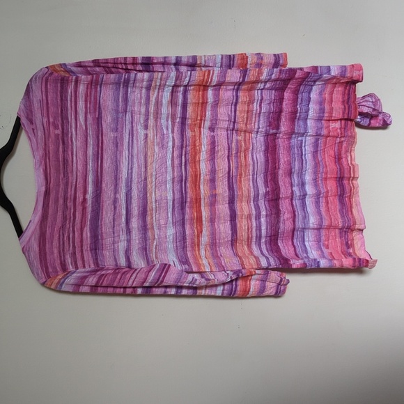 David Cline Shirt Pink Purple Striped Crushed Top Stretch Tie Orchid Size XL - Picture 5 of 5